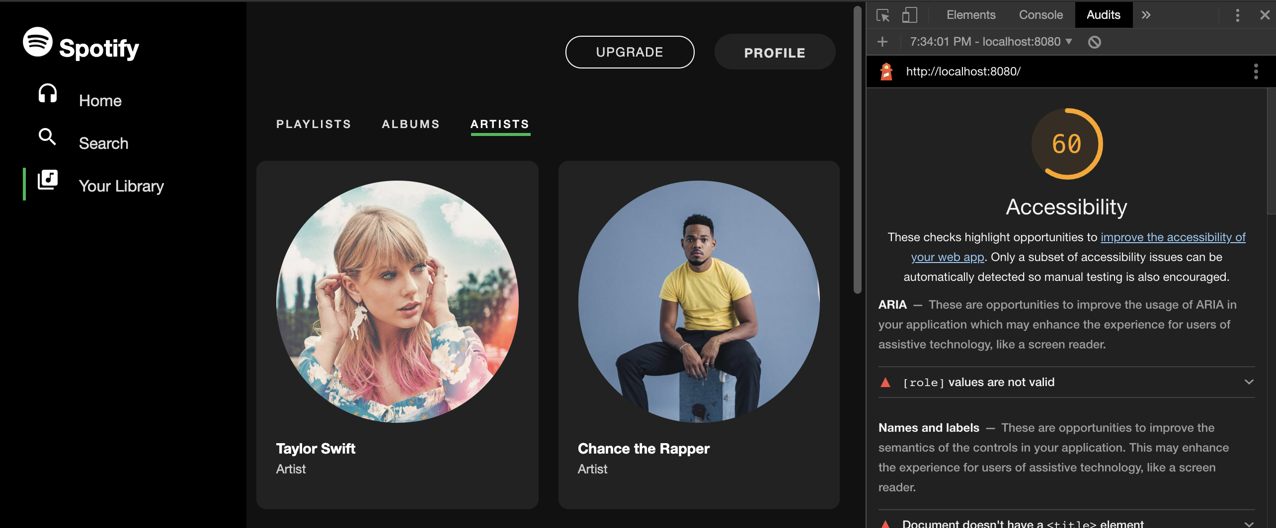 Lighthouse Score Report: Accessibility Score 61 out of 100
